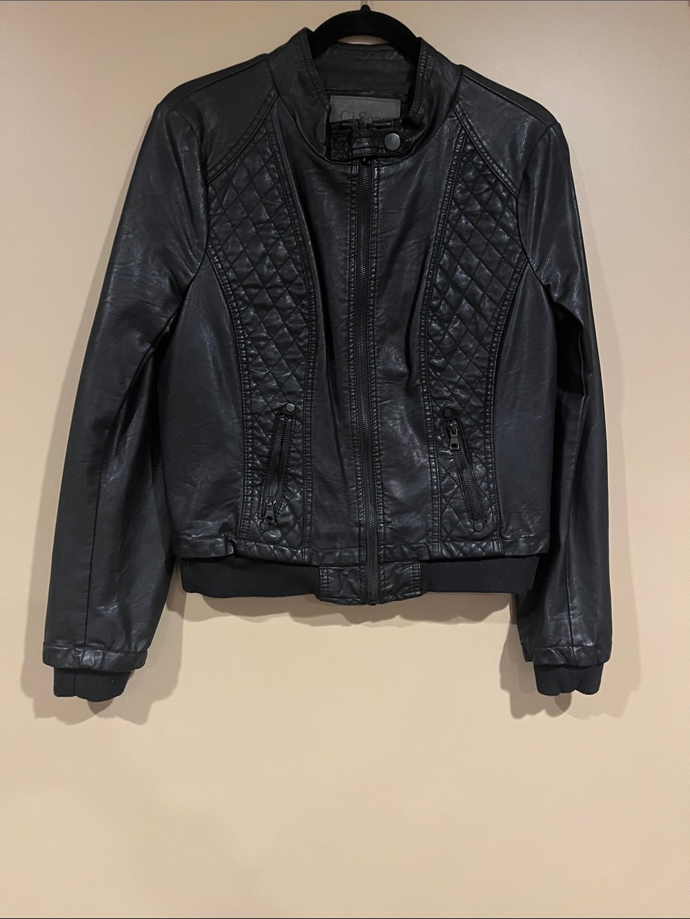 Ci Sono Black Quilted Panel Leather Jacket